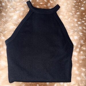 aerie Black Ribbed Halter Tank